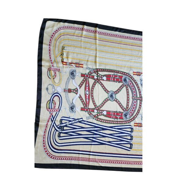 Designer Silk Scarf Beige Gold Red Navy Women’s Equestrian Print Chic Luxury - Picture 7 of 10